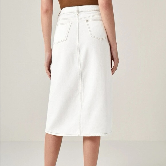 White midi denim jean skirt with slit front - Picture 5 of 9